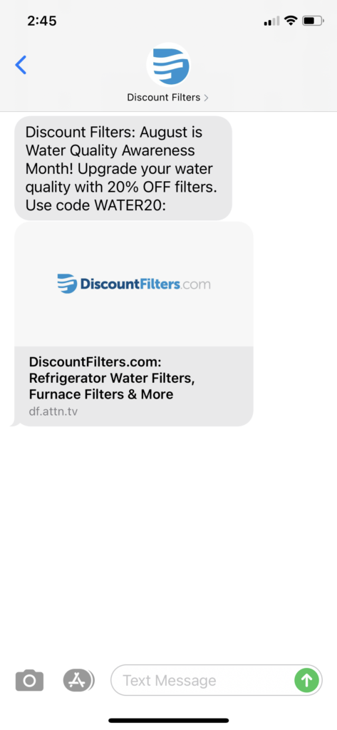 Discount Filters Text Message Marketing Example - 08.13.2020