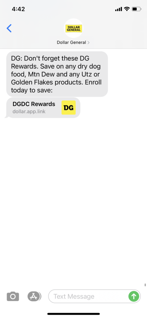 Dollar General Text Message Marketing Example - 01.10.2021