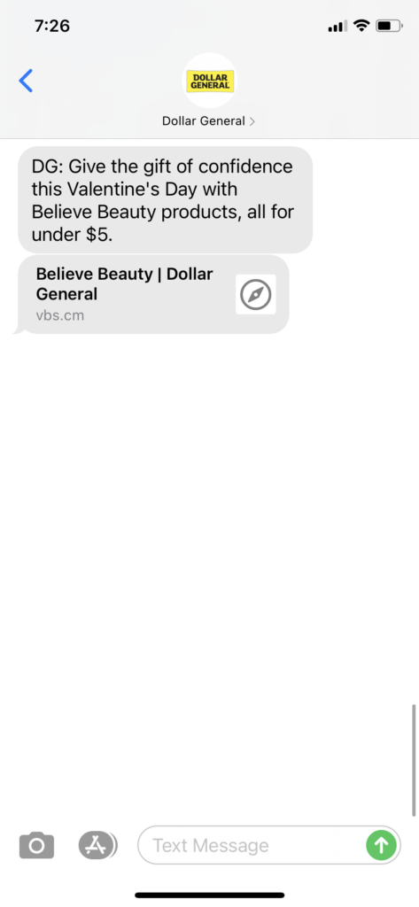 Dollar General Text Message Marketing Example - 01.18.2021