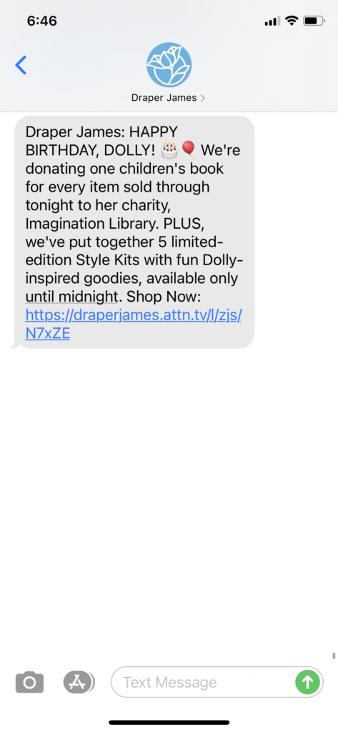 Draper James Text Message Marketing Example - 01.19.2021