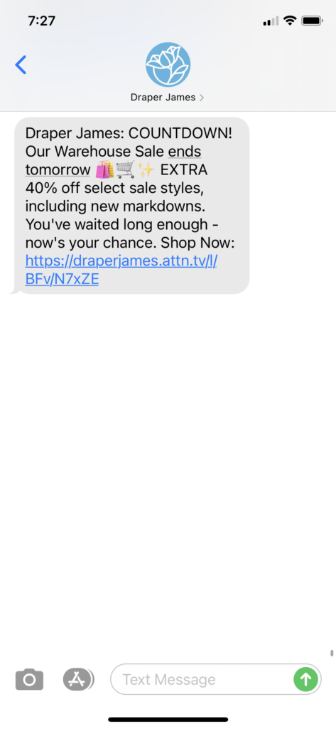 Draper James Text Message Marketing Example - 01.30.2021