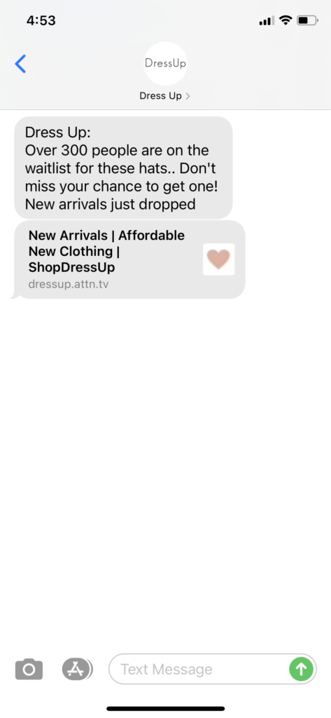 Dress Up Text Message Marketing Example -01.09.2021
