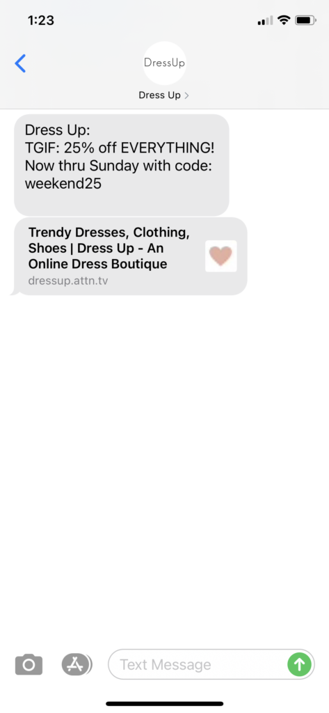 Dress Up Text Message Marketing Example - 01.22.2021