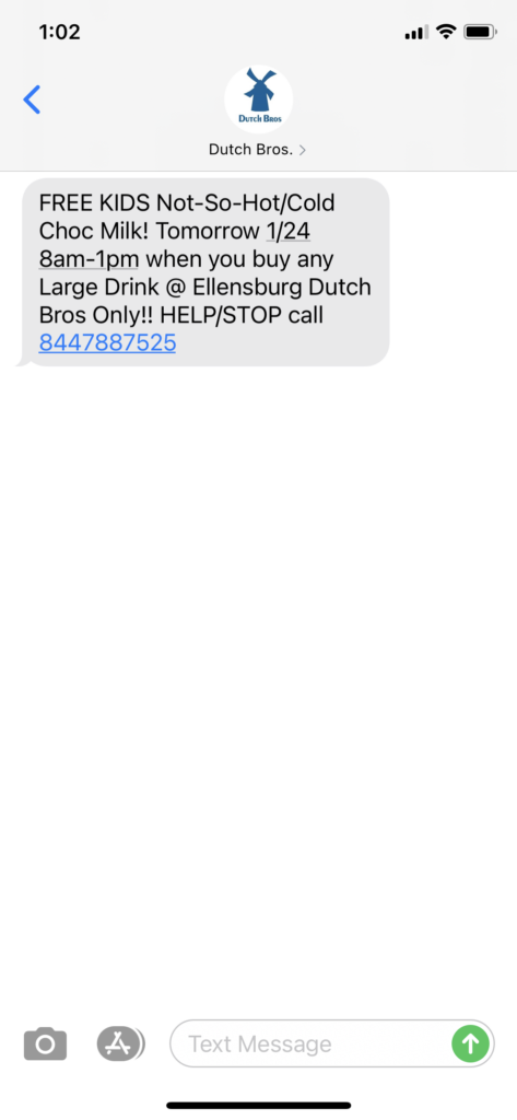 Dutch Bros. Text Message Marketing Example - 01.23.2021
