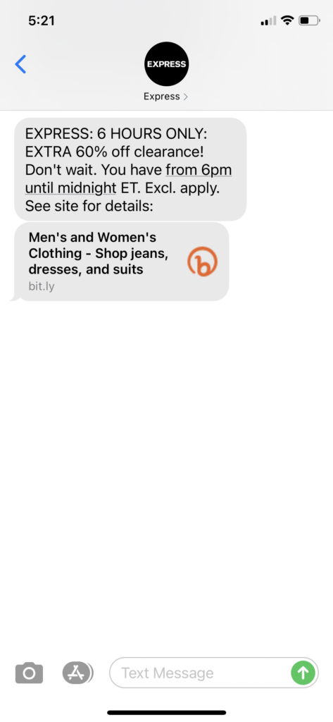 Express Text Message Marketing Example - 01.10.2021