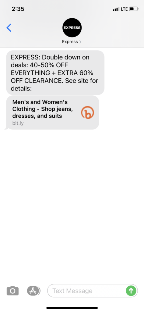 Express Text Message Marketing Example - 01.17.2021