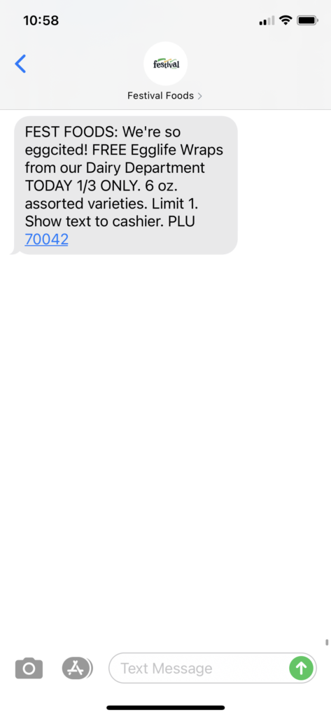 Festival Foods Text Message Marketing Example - 01.03.2021