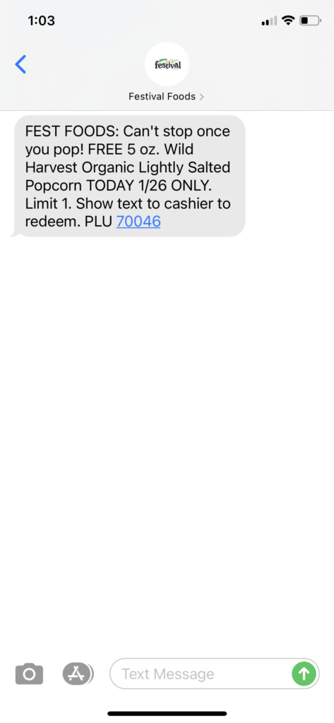 Festival Foods Text Message Marketing Example - 01.26.2021