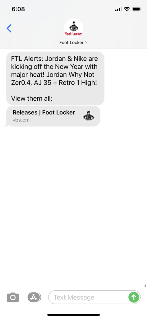 Foot Locker Text Message Marketing Example - 01.04.2021