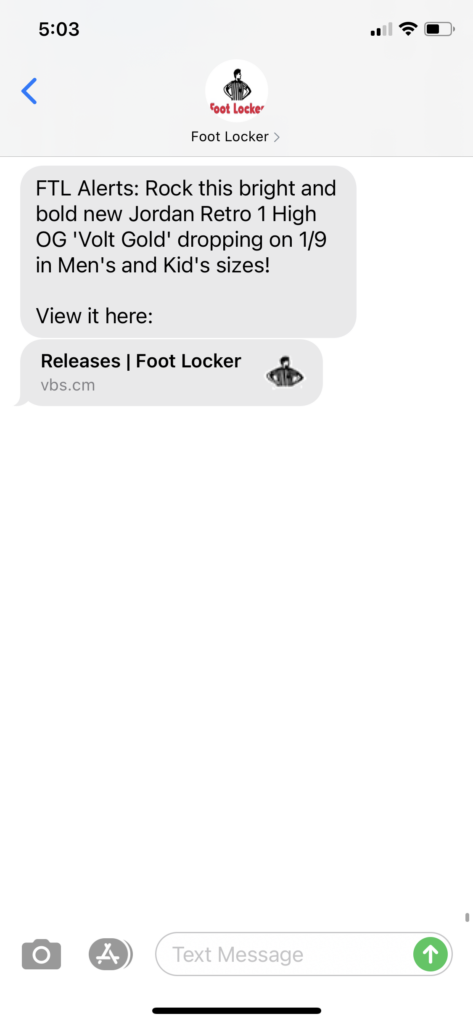 Foot Locker Text Message Marketing Example - 01.08.2021