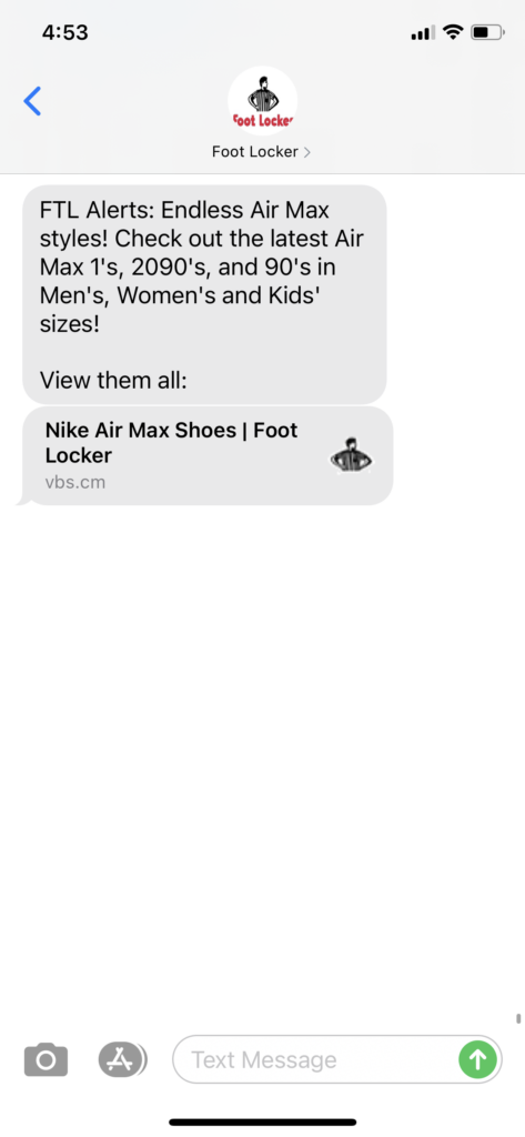 Foot Locker Text Message Marketing Example -01.09.2021
