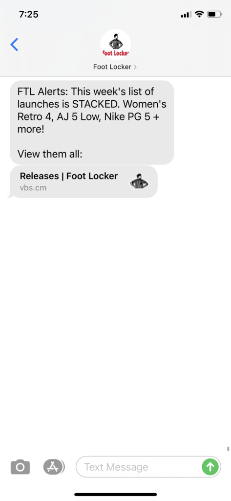 Foot Locker Text Message Marketing Example - 01.18.2021