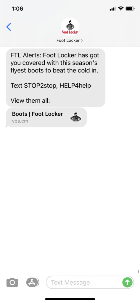 Foot Locker Text Message Marketing Example - 01.23.2021