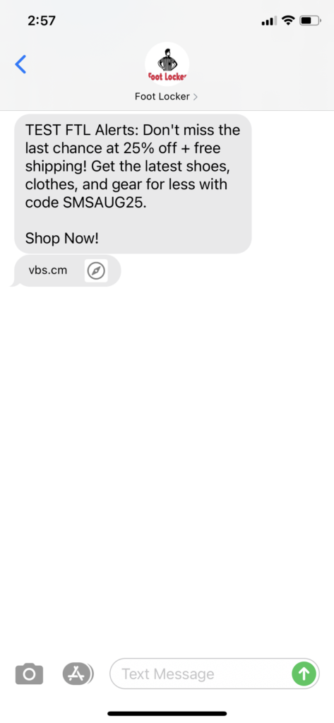 Foot Locker Text Message Marketing Example - 08.12.2020