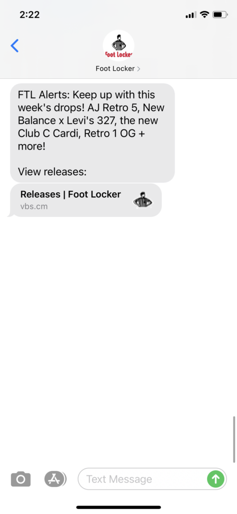 Foot Locker Text Message Marketing Example - 11.09.2020
