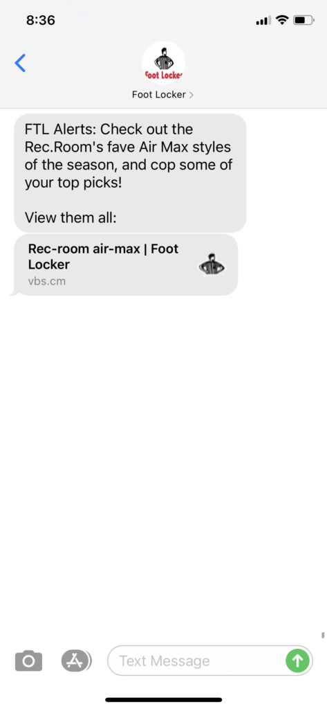 Foot Locker Text Message Marketing Example - 12.23.2020