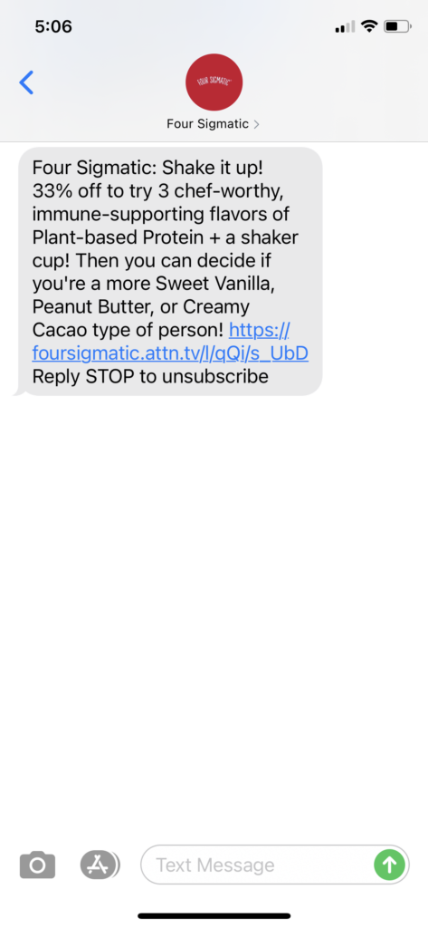 Four Sigmatic Text Message Marketing Example - 01.08.2021