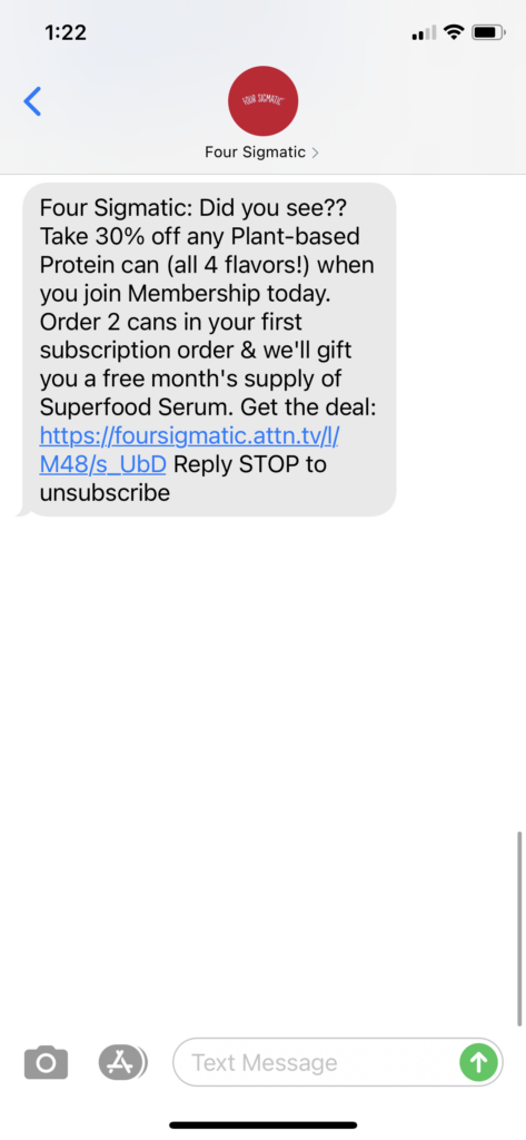 Four Sigmatic Text Message Marketing Example - 01.13.2021