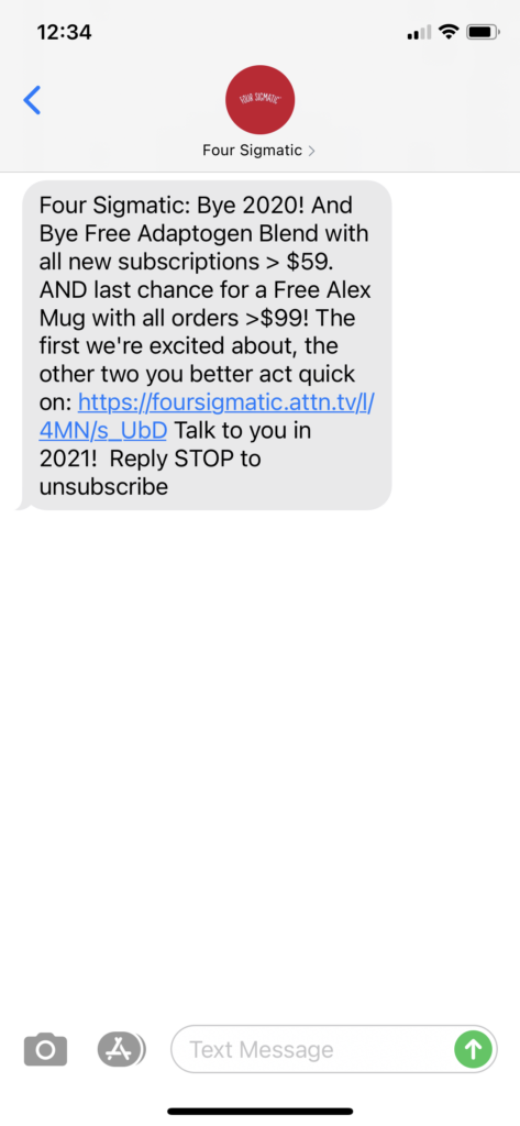 Four Sigmatic Text Message Marketing Example - 12.31.2020