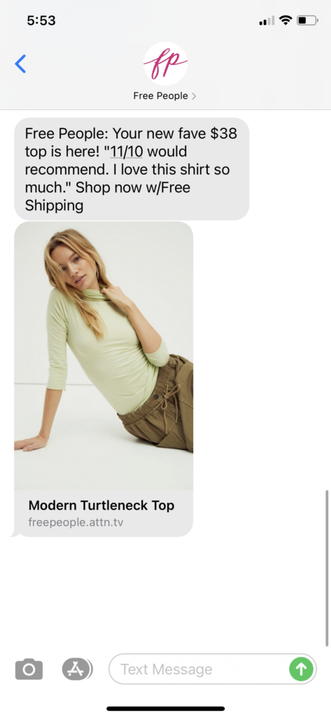 Free People Text Message Marketing Example - 01.05.2021