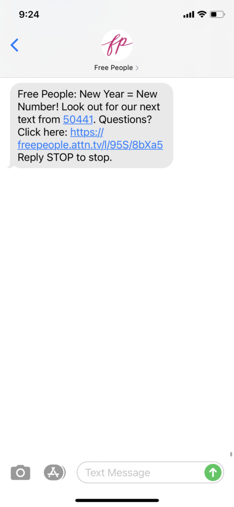 Free People Text Message Marketing Example - 01.07.2021