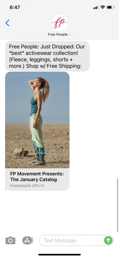 Free People Text Message Marketing Example - 01.19.2021