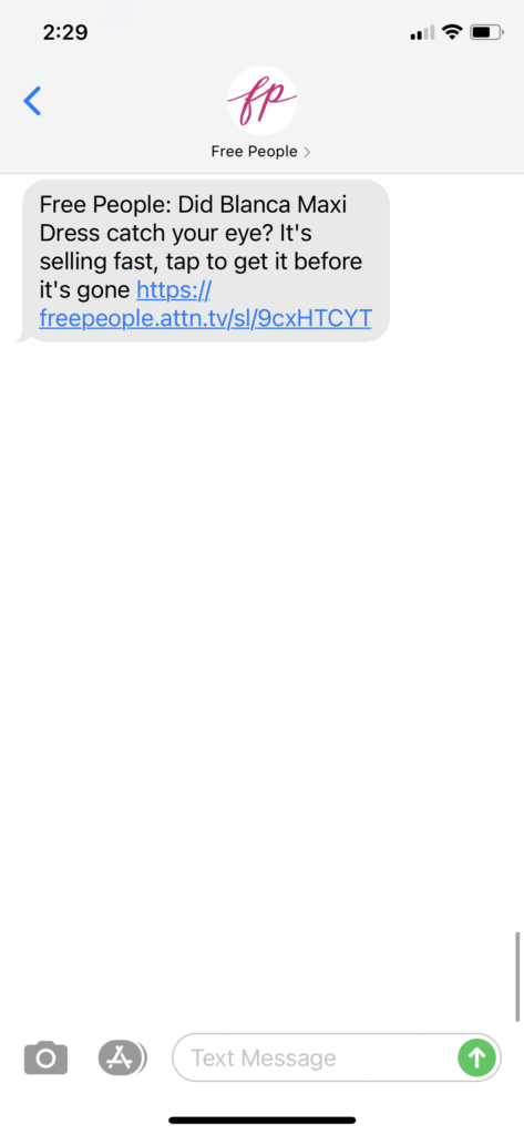 Free People Text Message Marketing Example - 11.03.2020