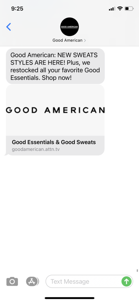 Good American Text Message Marketing Example - 01.07.2021