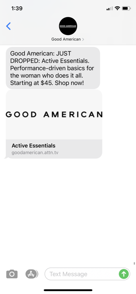 Good American Text Message Marketing Example - 01.12.2021