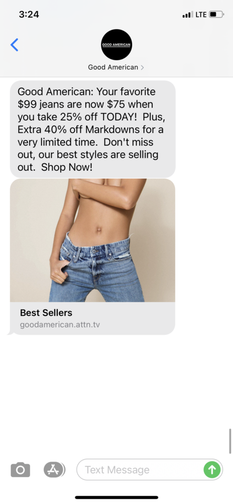 Good American Text Message Marketing Example - 01.17.2021