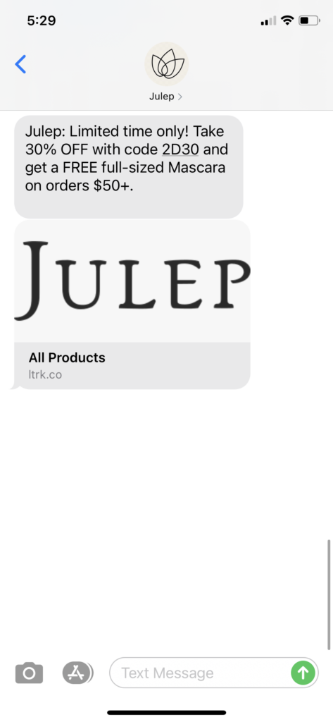 Julep Text Message Marketing Example -01.06.2021