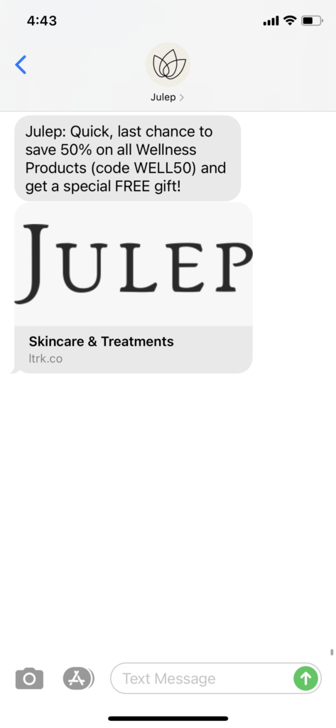 Julep Text Message Marketing Example - 01.10.2021