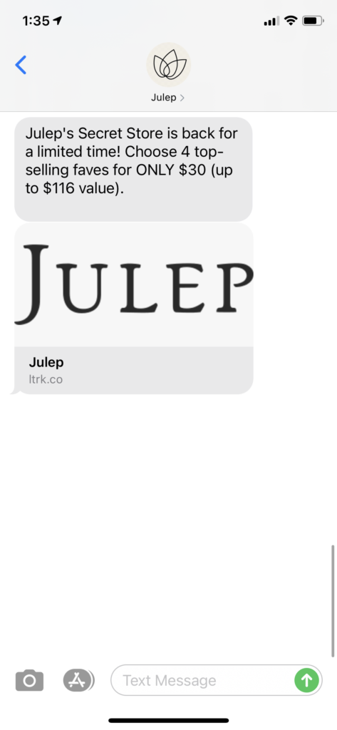 Julep Text Message Marketing Example - 01.12.2021