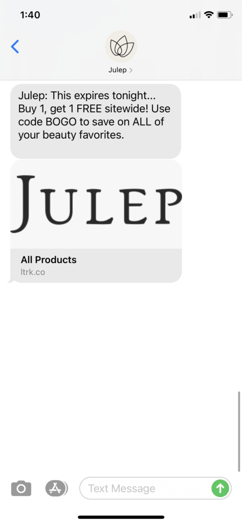 Julep Text Message Marketing Example - 01.21.2021