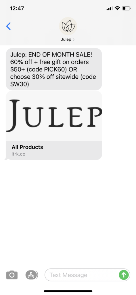 Julep Text Message Marketing Example - 01.27.2021