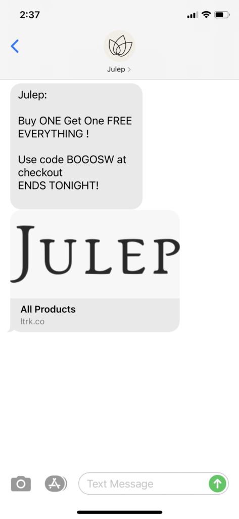 Julep Text Message Marketing Example - 08.18.2020