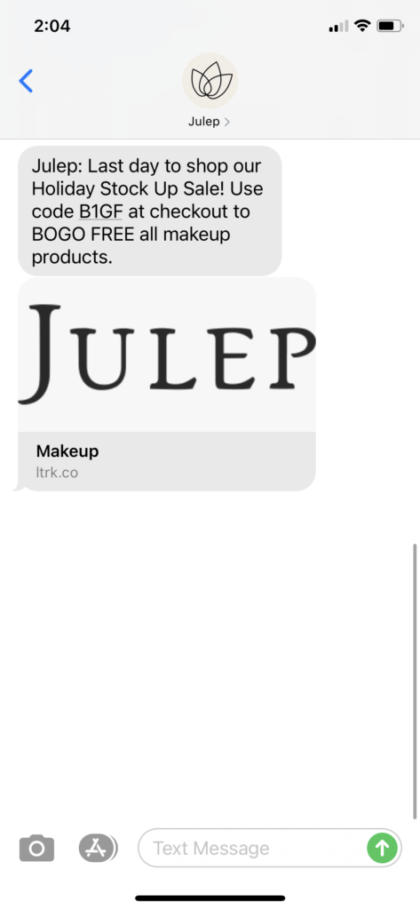 Julep Text Message Marketing Example - 11.10.2020