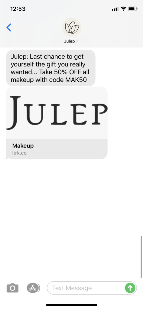 Julep Text Message Marketing Example - 12.27.2020