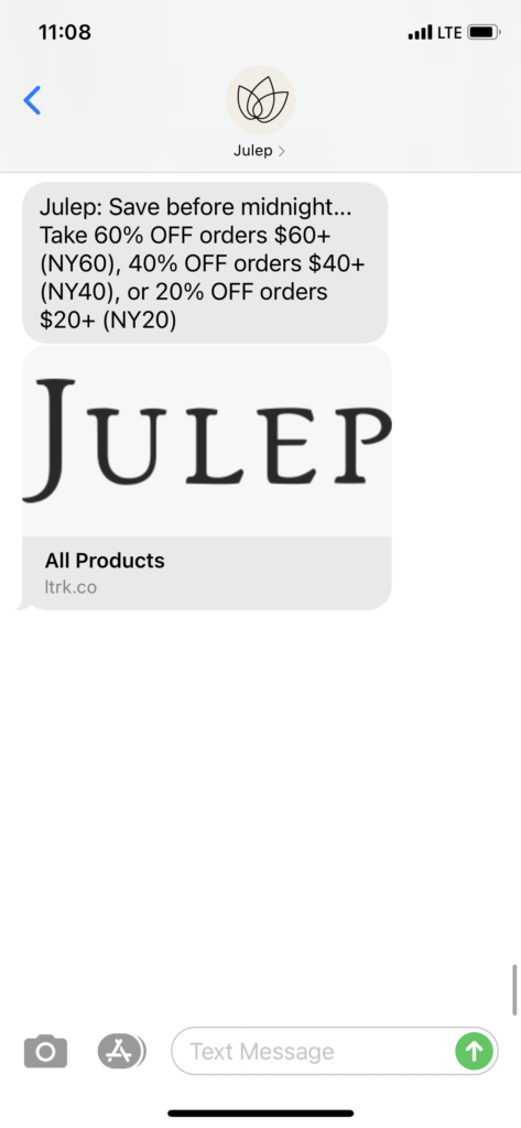 Julep Text Message Marketing Example - 12.31.2020