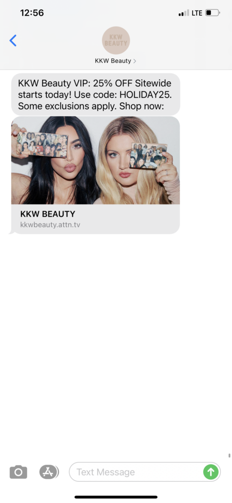 KKW Beauty Text Message Marketing Example - 12.27.2020