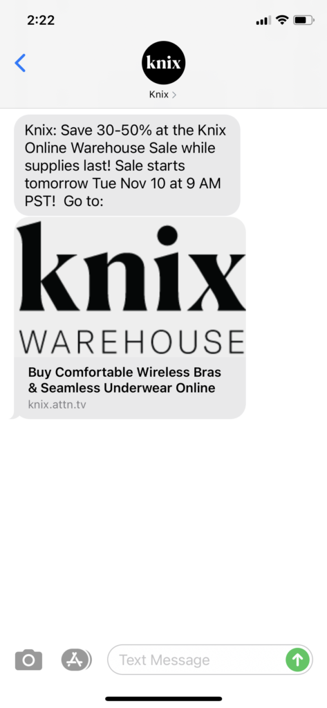 Knix Text Message Marketing Example - 11.09.2020