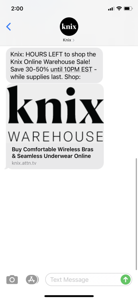 Knix Text Message Marketing Example - 11.10.2020