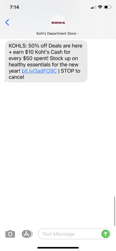 Kohl's Text Message Marketing Example - 01.02.2021