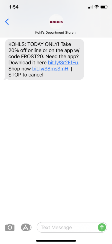 Kohl's Text Message Marketing Example - 01.11.2021