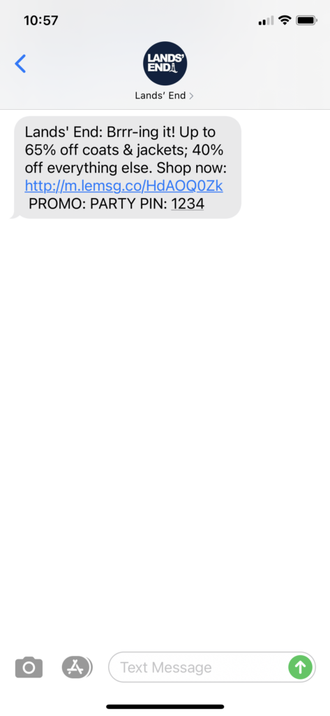 Lands' End Text Message Marketing Example - 01.03.2021