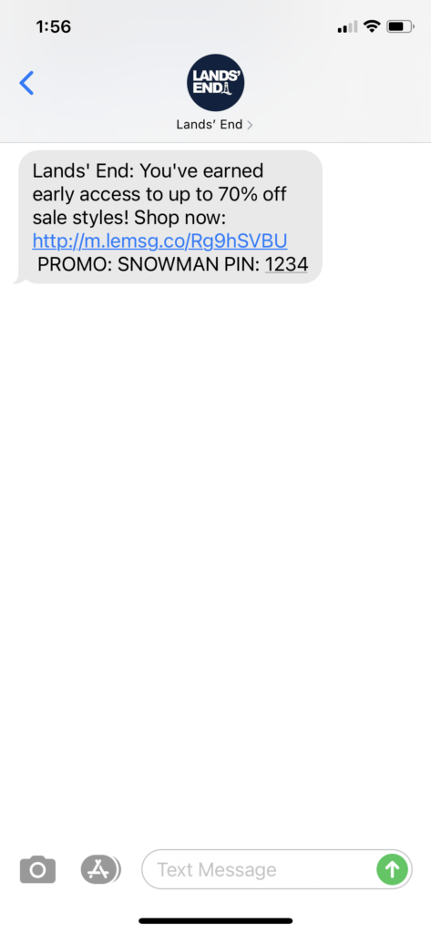 Lands' End Text Message Marketing Example - 01.11.2021