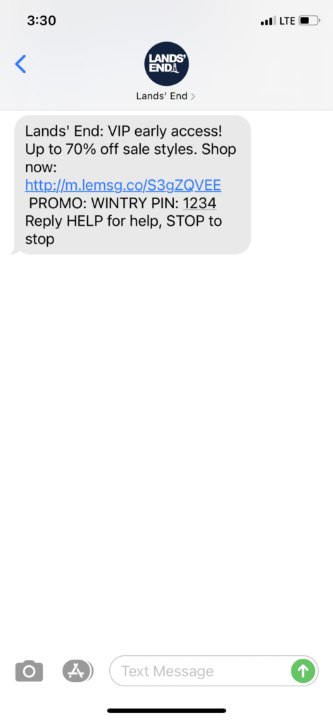 Lands' End Text Message Marketing Example - 01.17.2021