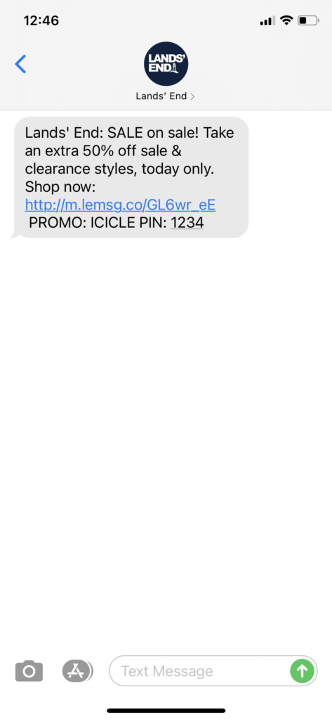 Lands' End Text Message Marketing Example - 01.27.2021
