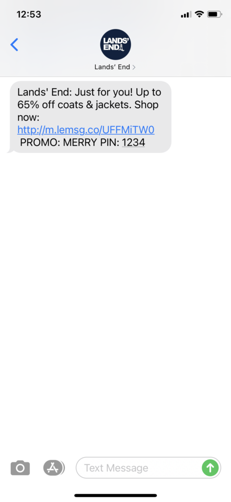 Lands' End Text Message Marketing Example - 12.27.2020