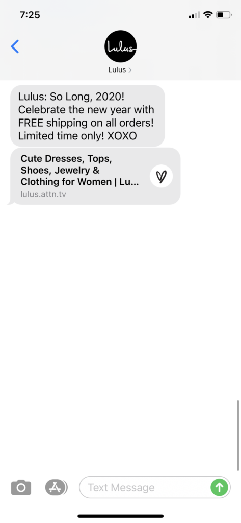 Lulus Text Message Marketing Example - 01.01.2021
